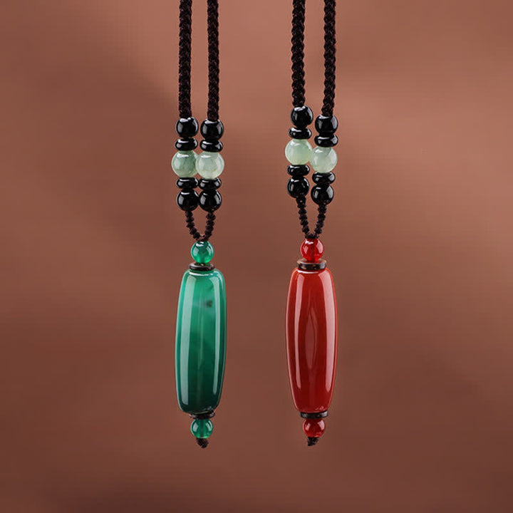 Buddha Stones Collier pendentif ovale tressé en agate verte et agate rouge - image 13