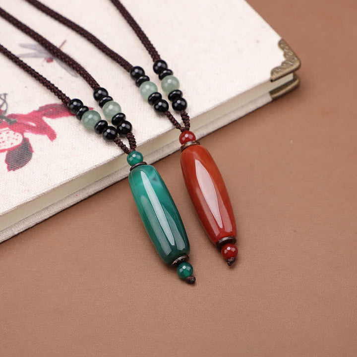 Buddha Stones Collier pendentif ovale tressé en agate verte et agate rouge - image 14