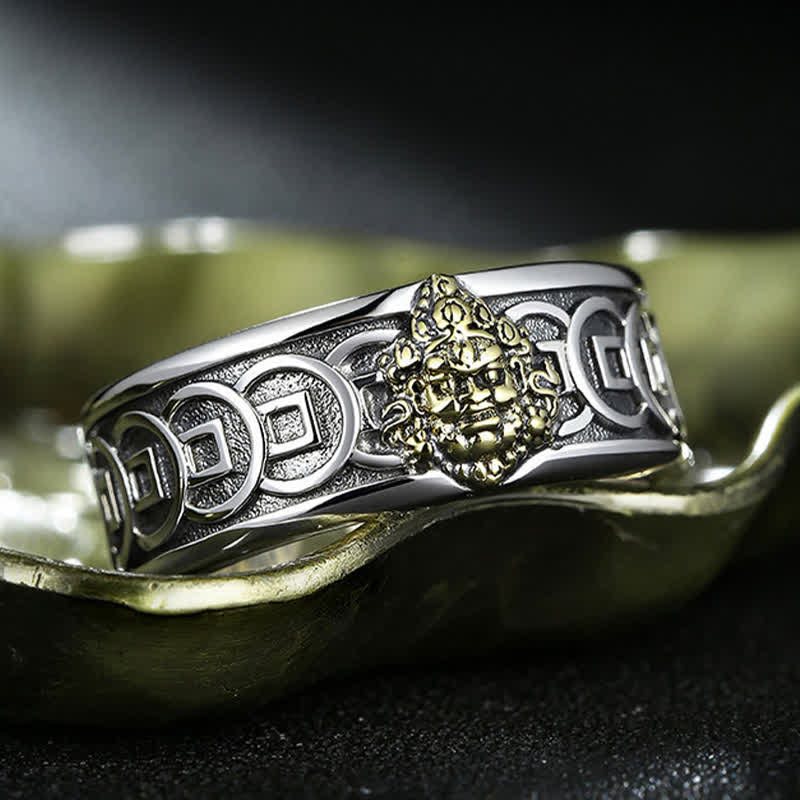 Buddha Stones Bague ajustable Jambhala en cuivre tibétain plaqué argent jaune - image 4