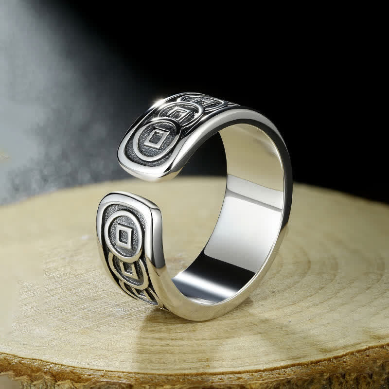 Buddha Stones Bague ajustable Jambhala en cuivre tibétain plaqué argent jaune - image 3