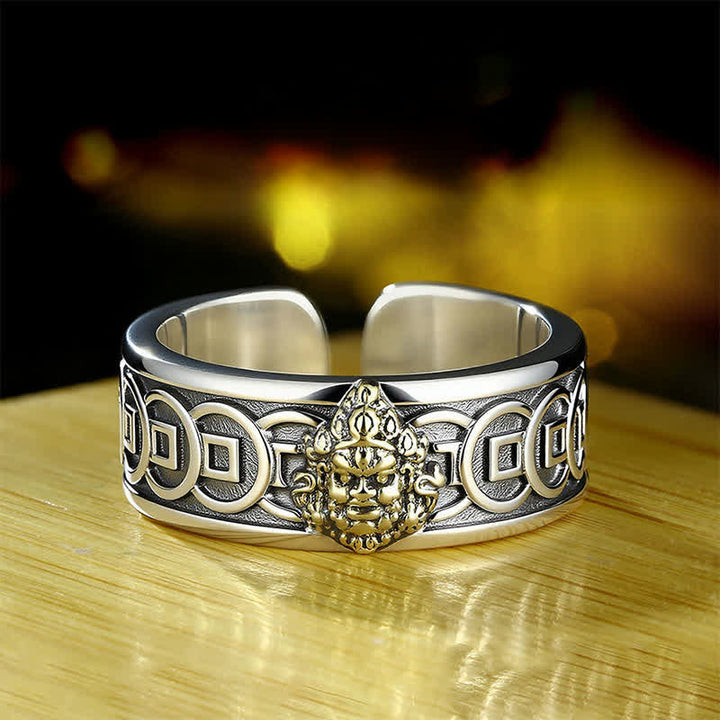 Buddha Stones Bague ajustable Jambhala en cuivre tibétain plaqué argent jaune - Cuivre (Guérison ♥ Richesse) - image 0