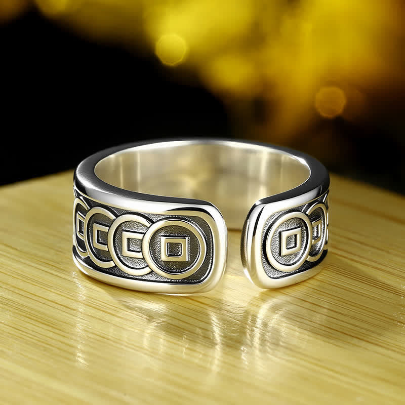 Buddha Stones Bague ajustable Jambhala en cuivre tibétain plaqué argent jaune - image 2