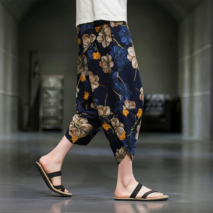 Buddha Stones Pantalon Capri bohème fleuri d'été décontracté pour homme, pantalon fuselé avec poches - image 7