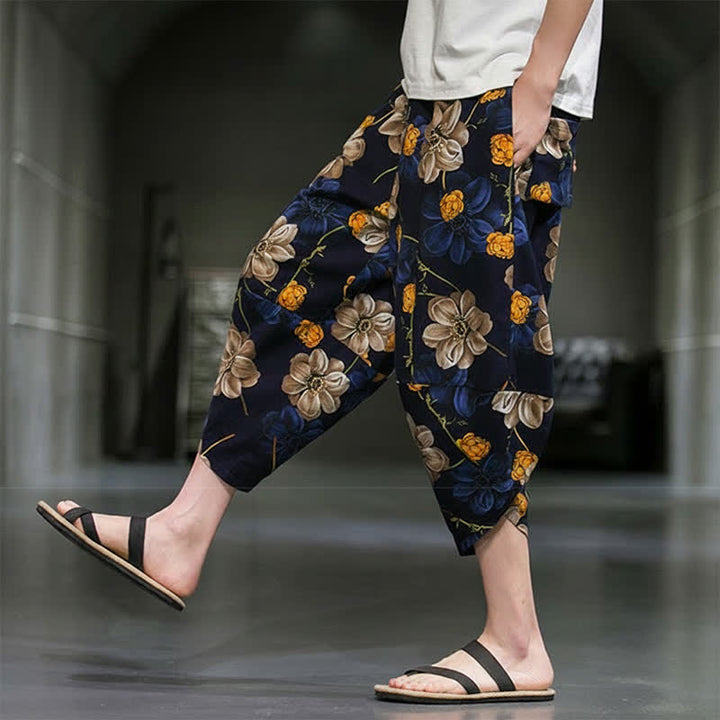 Buddha Stones Pantalon Capri bohème fleuri d'été décontracté pour homme, pantalon fuselé avec poches - image 8