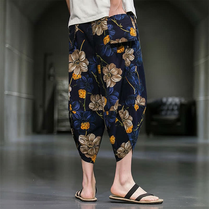 Buddha Stones Pantalon Capri bohème fleuri d'été décontracté pour homme, pantalon fuselé avec poches - image 4