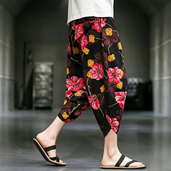 Buddha Stones Pantalon Capri bohème fleuri d'été décontracté pour homme, pantalon fuselé avec poches - image 19
