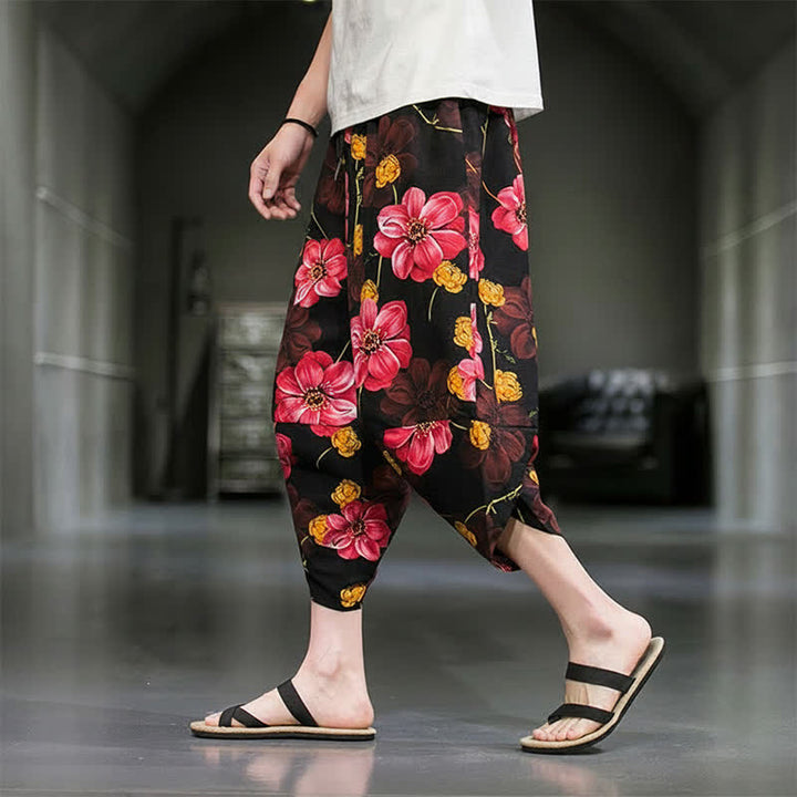 Buddha Stones Pantalon Capri bohème fleuri d'été décontracté pour homme, pantalon fuselé avec poches - image 21