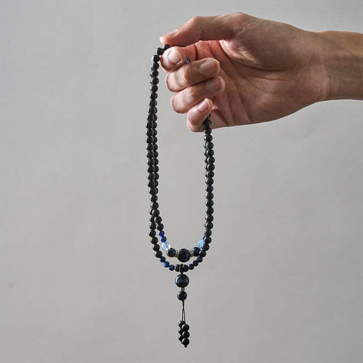 Mala de protection ronde en obsidienne noire de Buddha Stones, faite à la main, composée de 108 perles et ornée d'un pompon rond. - image 6