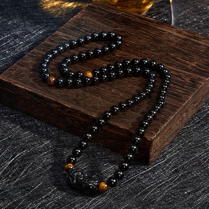 Buddha Stones Bracelet PiXiu en obsidienne arc-en-ciel et obsidienne noire, symbole de richesse, sculpté à la main. - image 12