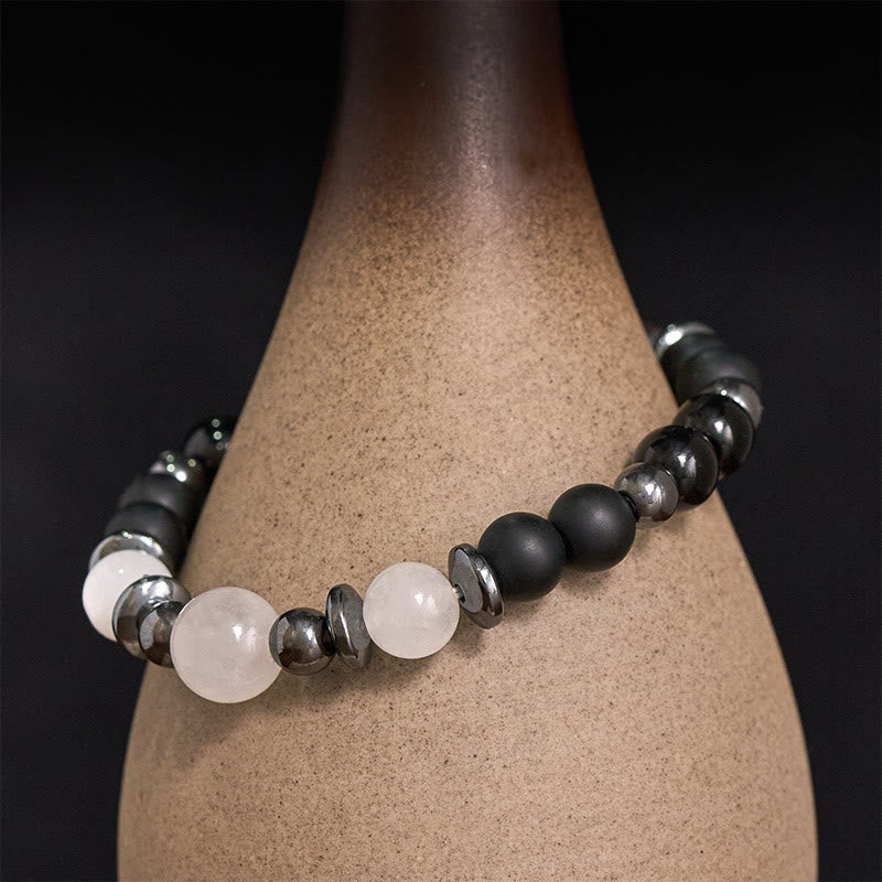 Buddha Stones Bracelet de soutien en perles d'hématite noire - image 1