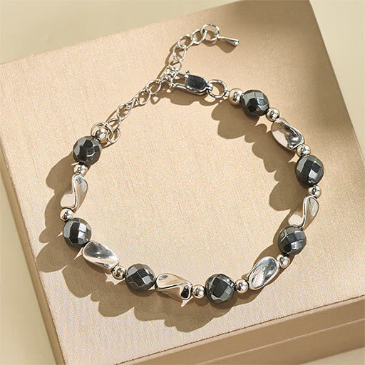 Buddha Stones Bracelet robuste en hématite naturelle et acier titane à maillons. - image 2