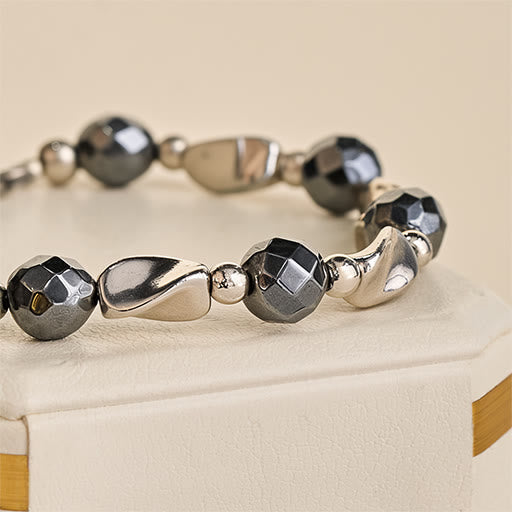 Buddha Stones Bracelet robuste en hématite naturelle et acier titane à maillons. - image 4