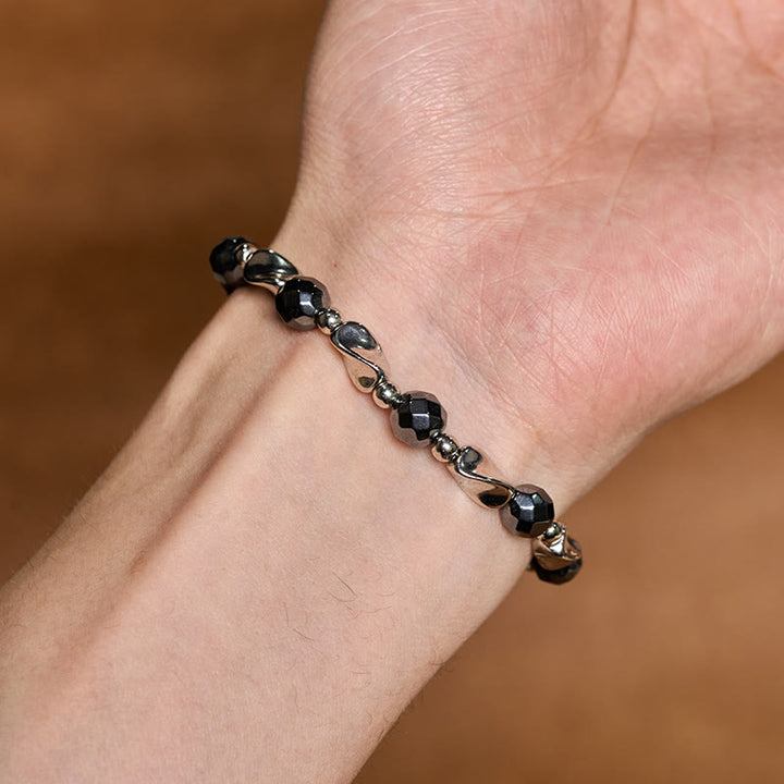 Buddha Stones Bracelet robuste en hématite naturelle et acier titane à maillons. - image 3