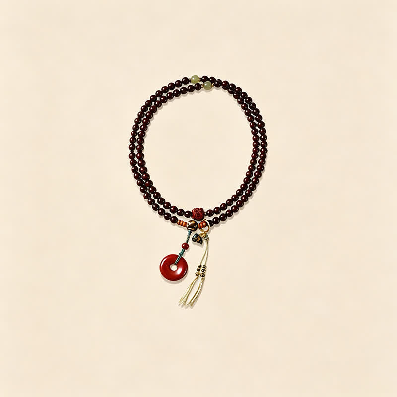 Buddha Stones Mala de protection tissée à la main en bois de santal rouge, avec boucle de paix et 108 perles - image 6