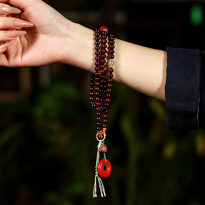 Buddha Stones Mala de protection tissée à la main en bois de santal rouge, avec boucle de paix et 108 perles - image 7