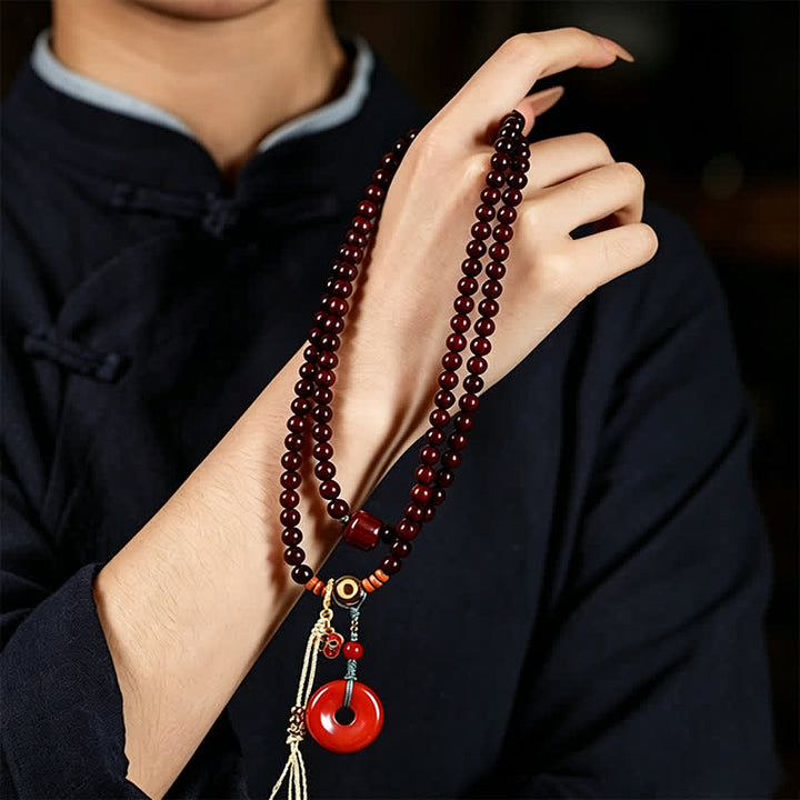 Buddha Stones Mala de protection tissée à la main en bois de santal rouge, avec boucle de paix et 108 perles - image 9