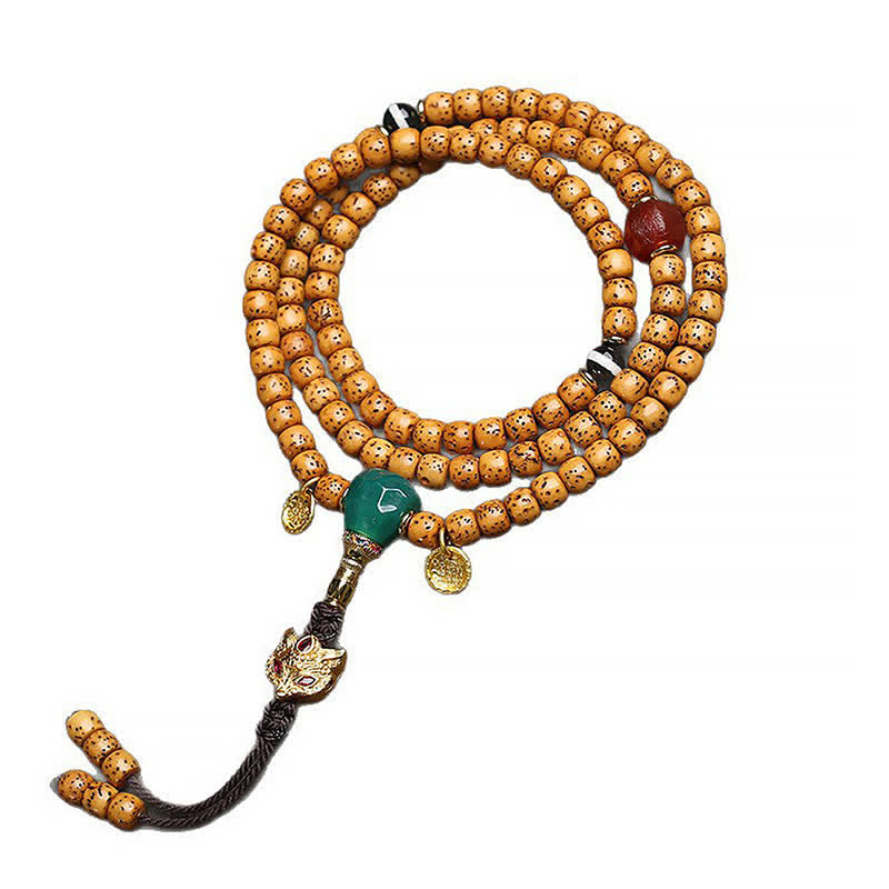 Buddha Stones Mala tibétain fait main de 108 perles, orné de graines de Bodhi, de courge renard et d'étoiles lunaires. - image 1