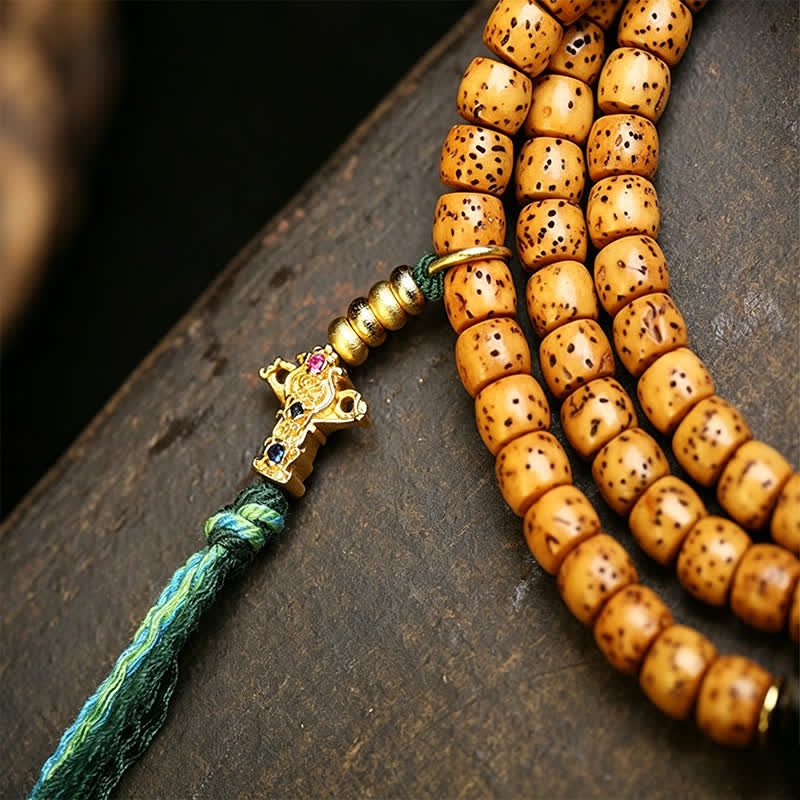 Buddha Stones Mala tibétain fait main de 108 perles, orné de graines de Bodhi, de courge renard et d'étoiles lunaires. - image 8