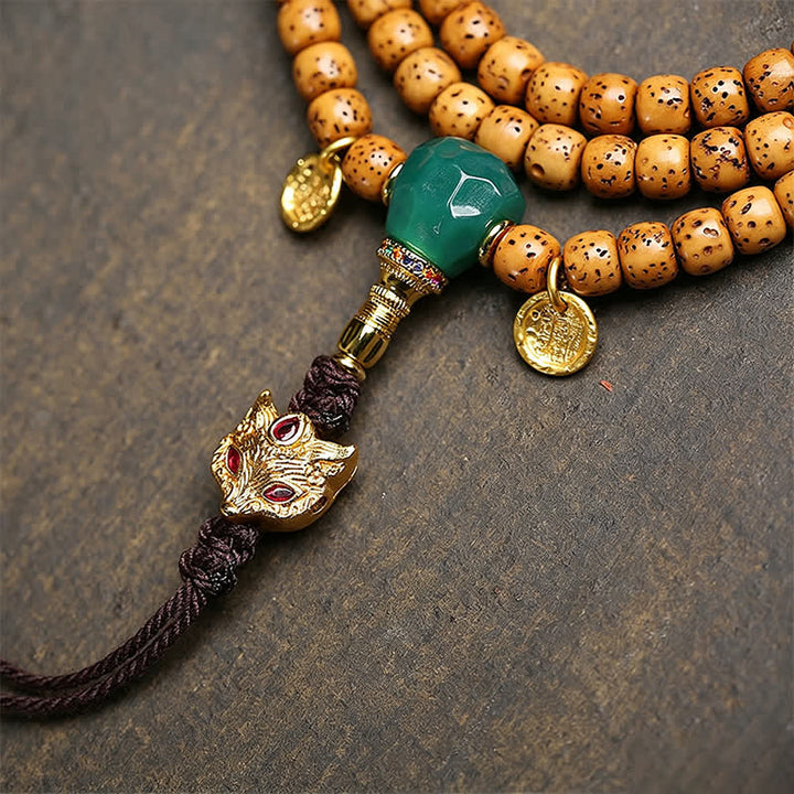 Buddha Stones Mala tibétain fait main de 108 perles, orné de graines de Bodhi, de courge renard et d'étoiles lunaires. - image 2