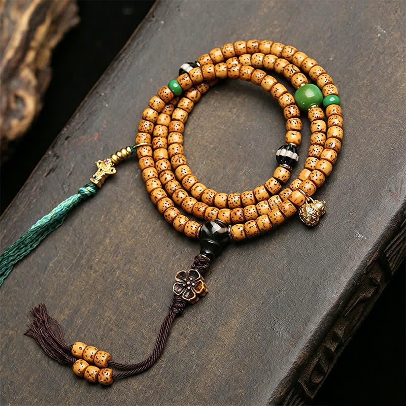 Buddha Stones Mala tibétain fait main de 108 perles, orné de graines de Bodhi, de courge renard et d'étoiles lunaires. - Style B - Graine de Bodhi Étoile Lune (Sagesse ♥ Paix intérieure) - image 6