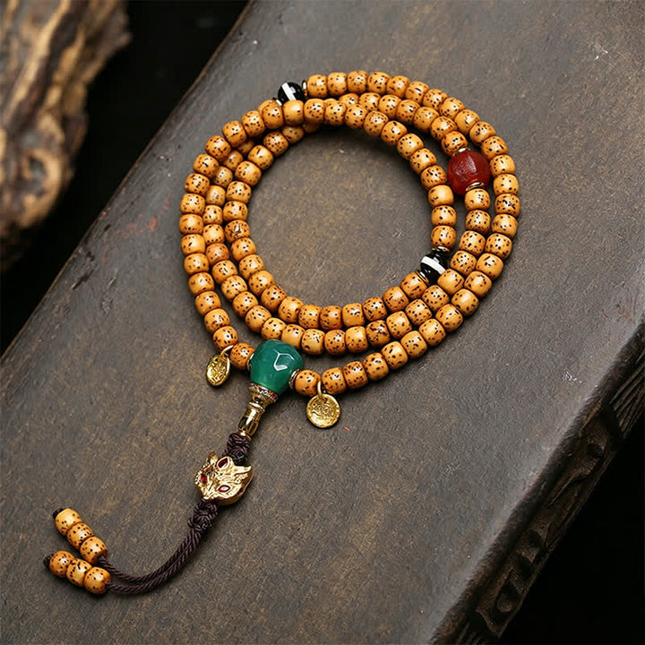 Buddha Stones Mala tibétain fait main de 108 perles, orné de graines de Bodhi, de courge renard et d'étoiles lunaires. - Style A - Graine de Bodhi Étoile Lune (Sagesse ♥ Paix intérieure) - image 0
