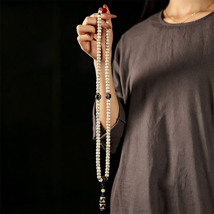 Buddha Stones Mala tibétain tissé à la main, 108 perles, orné de graines Dzi, symbole de sagesse, en forme d'étoile et de lune, de Bodhi et de graines. - image 8