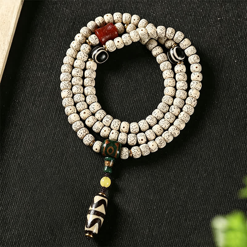 Buddha Stones Mala tibétain tissé à la main, 108 perles, orné de graines Dzi, symbole de sagesse, en forme d'étoile et de lune, de Bodhi et de graines. - Graine de Bodhi Étoile Lune (Sagesse ♥ Paix intérieure) - image 0