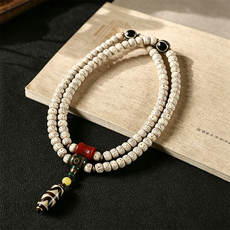 Buddha Stones Mala tibétain tissé à la main, 108 perles, orné de graines Dzi, symbole de sagesse, en forme d'étoile et de lune, de Bodhi et de graines. - image 1