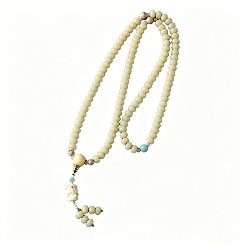 Buddha Stones Mala ethnique tissée à la main, 108 perles, motif Bodhisattva Tara Hope, graine de Bodhi blanche - image 10