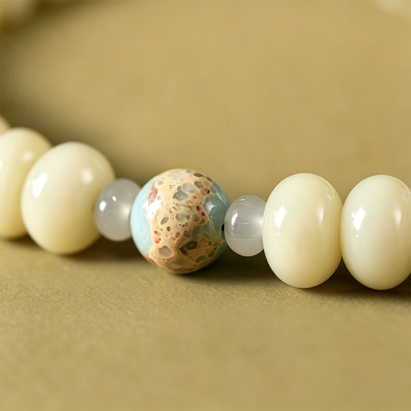 Buddha Stones Mala ethnique tissée à la main, 108 perles, motif Bodhisattva Tara Hope, graine de Bodhi blanche - image 14