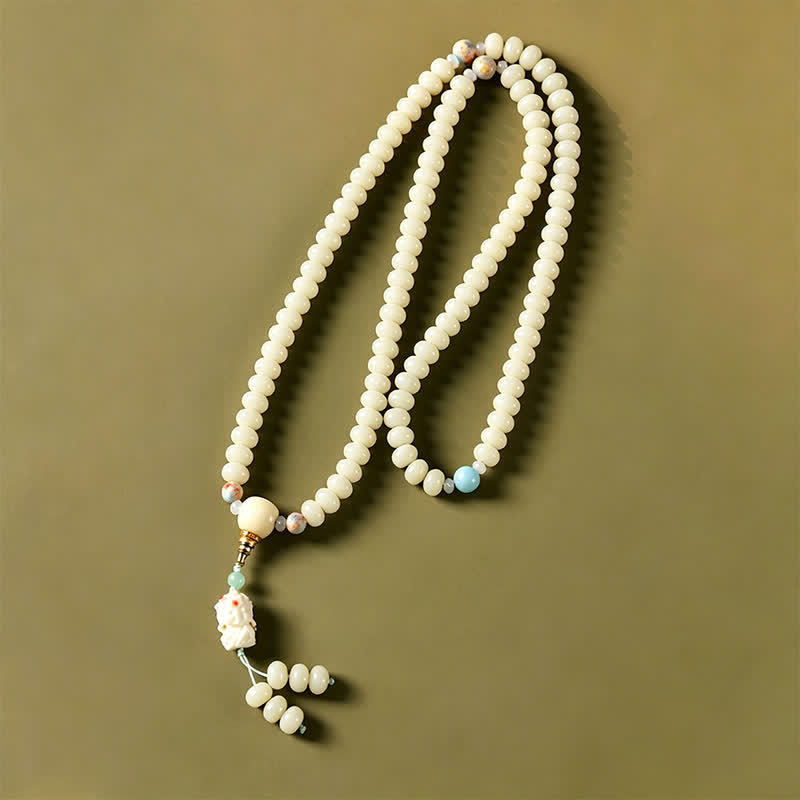 Buddha Stones Mala ethnique tissée à la main, 108 perles, motif Bodhisattva Tara Hope, graine de Bodhi blanche - image 3