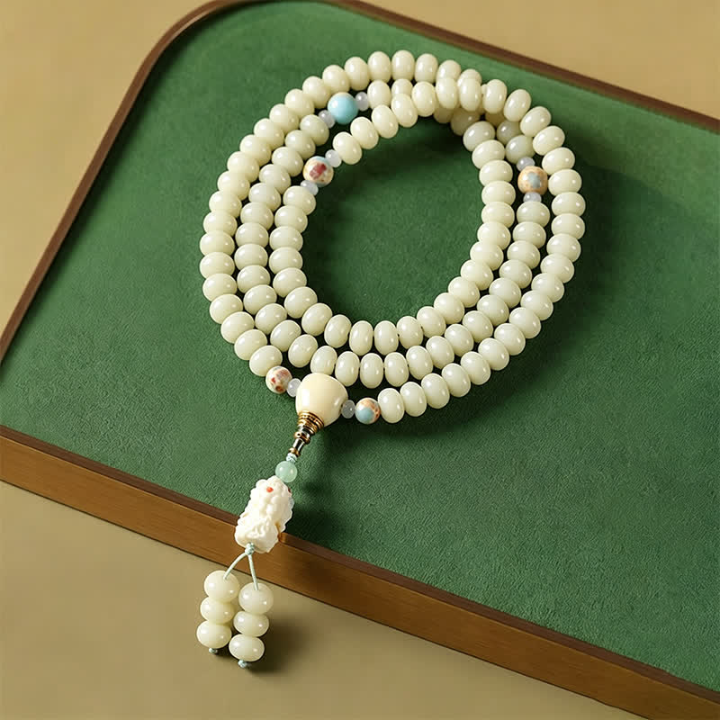 Buddha Stones Mala ethnique tissée à la main, 108 perles, motif Bodhisattva Tara Hope, graine de Bodhi blanche - Graine de Bodhi blanche (Pureté ♥ Clarté) - image 0