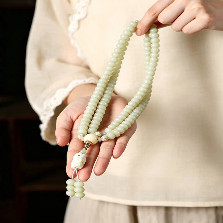 Buddha Stones Mala ethnique tissée à la main, 108 perles, motif Bodhisattva Tara Hope, graine de Bodhi blanche - image 7