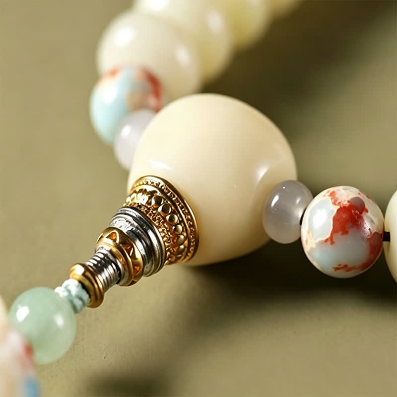 Buddha Stones Mala ethnique tissée à la main, 108 perles, motif Bodhisattva Tara Hope, graine de Bodhi blanche - image 13