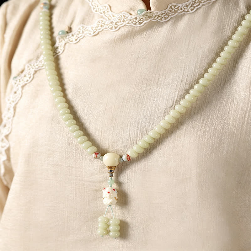 Buddha Stones Mala ethnique tissée à la main, 108 perles, motif Bodhisattva Tara Hope, graine de Bodhi blanche - image 9