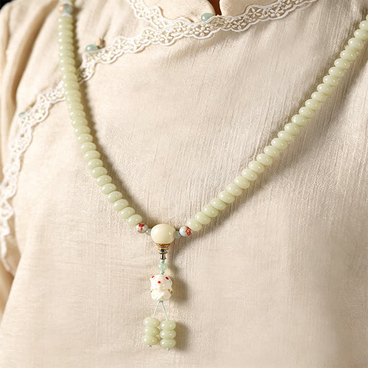 Buddha Stones Mala ethnique tissée à la main, 108 perles, motif Bodhisattva Tara Hope, graine de Bodhi blanche - image 9