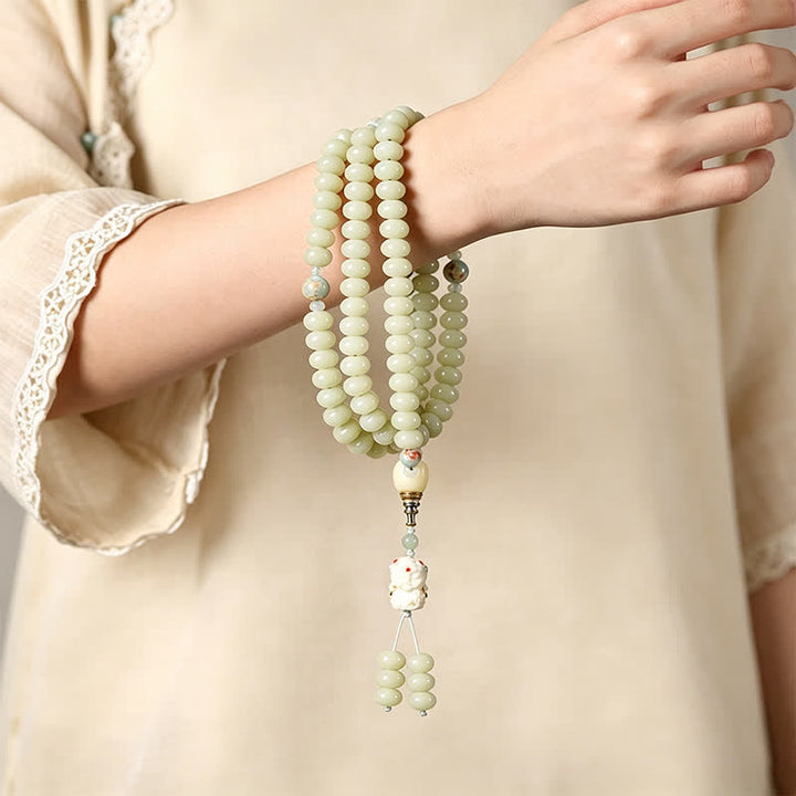 Buddha Stones Mala ethnique tissée à la main, 108 perles, motif Bodhisattva Tara Hope, graine de Bodhi blanche - image 4