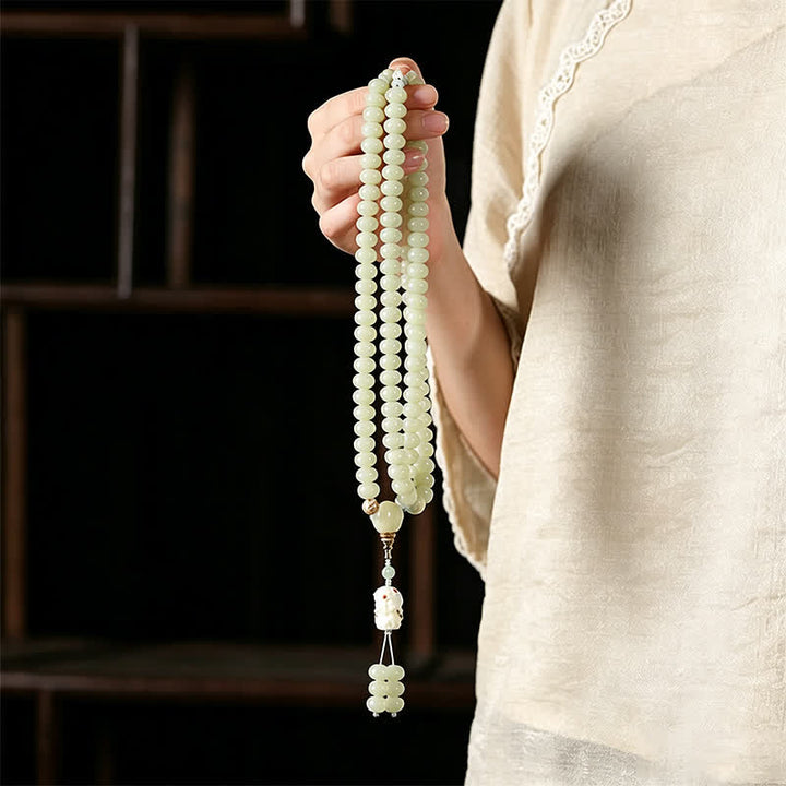 Buddha Stones Mala ethnique tissée à la main, 108 perles, motif Bodhisattva Tara Hope, graine de Bodhi blanche - image 8