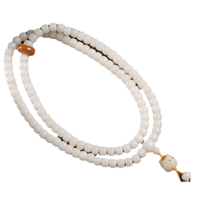 Buddha Stones Mala de prière polie à la main, symbole de pureté du chat et de graines de Bodhi blanches - image 4