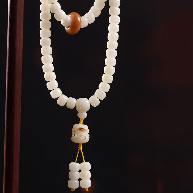 Buddha Stones Mala de prière polie à la main, symbole de pureté du chat et de graines de Bodhi blanches - image 3