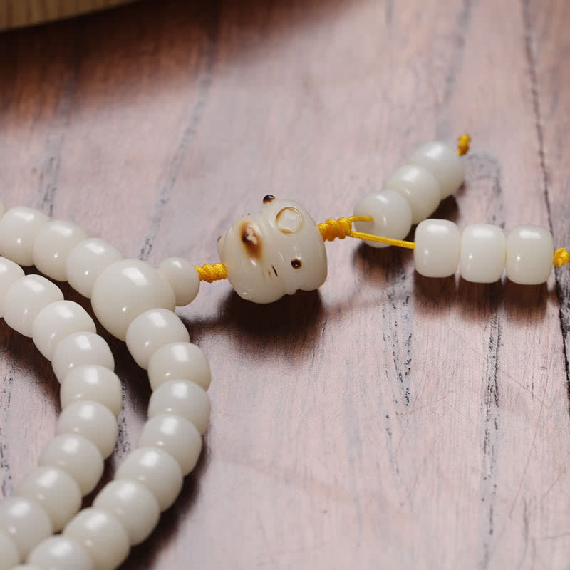 Buddha Stones Mala de prière polie à la main, symbole de pureté du chat et de graines de Bodhi blanches - image 7