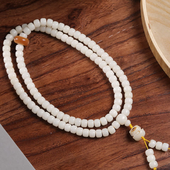 Buddha Stones Mala de prière polie à la main, symbole de pureté du chat et de graines de Bodhi blanches - image 1