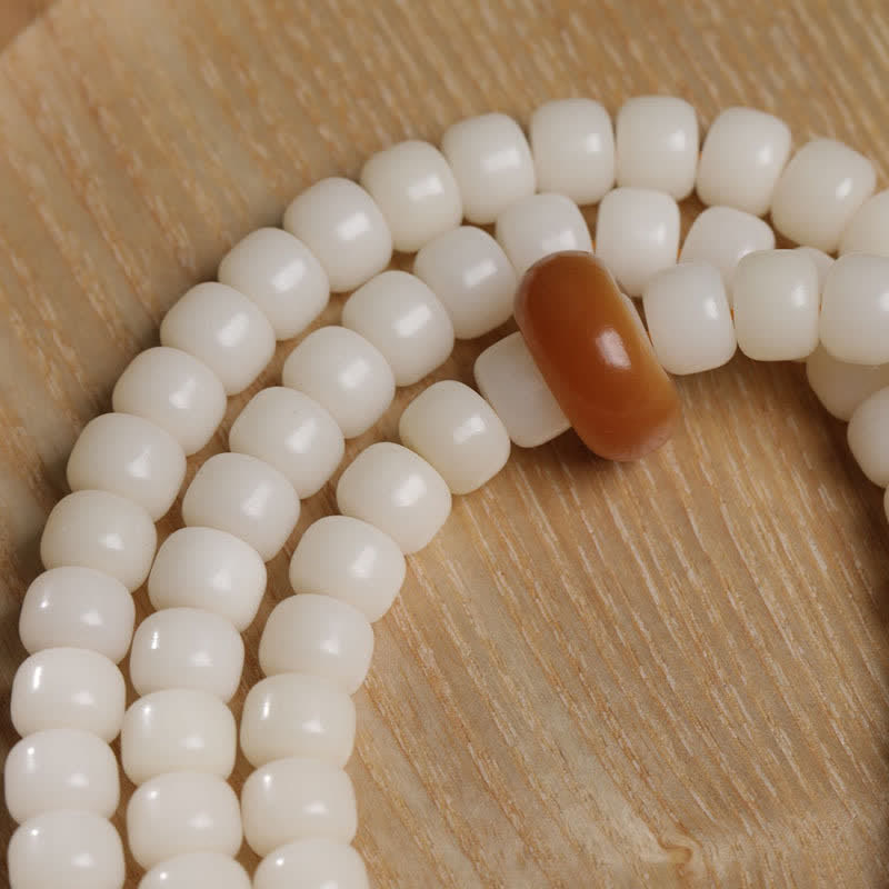 Buddha Stones Mala de prière polie à la main, symbole de pureté du chat et de graines de Bodhi blanches - image 6