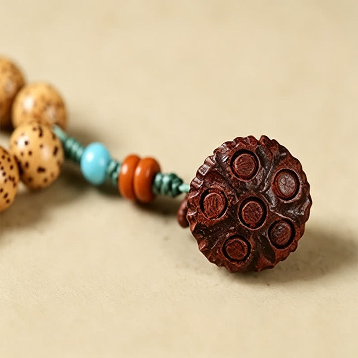 Buddha Stones Mala rond de 108 perles, orné de graines de lotus, de graines de Bodhi et d'étoiles, de lunes et de graines, fabriqué à la main. - image 19