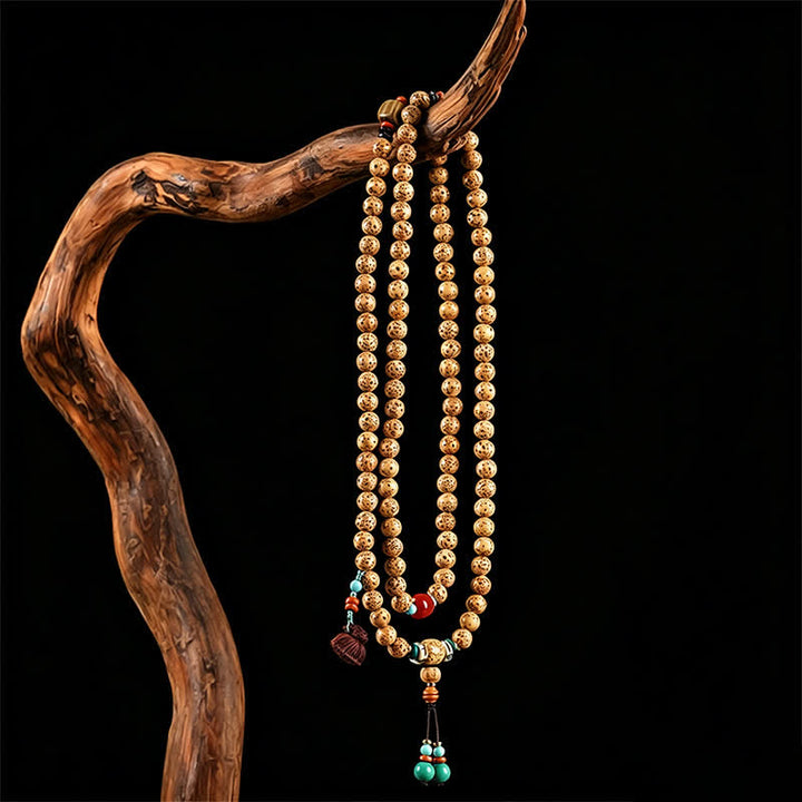 Buddha Stones Mala rond de 108 perles, orné de graines de lotus, de graines de Bodhi et d'étoiles, de lunes et de graines, fabriqué à la main. - image 8