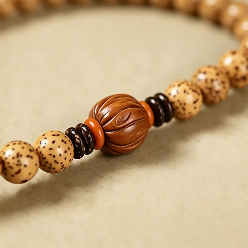 Buddha Stones Mala rond de 108 perles, orné de graines de lotus, de graines de Bodhi et d'étoiles, de lunes et de graines, fabriqué à la main. - image 14