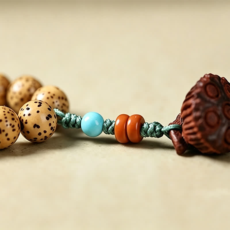 Buddha Stones Mala rond de 108 perles, orné de graines de lotus, de graines de Bodhi et d'étoiles, de lunes et de graines, fabriqué à la main. - image 17