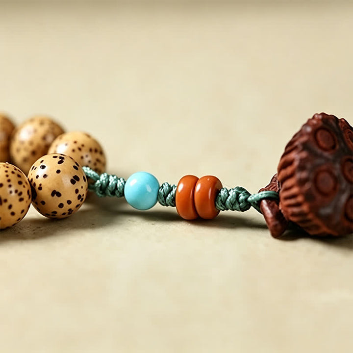 Buddha Stones Mala rond de 108 perles, orné de graines de lotus, de graines de Bodhi et d'étoiles, de lunes et de graines, fabriqué à la main. - image 17