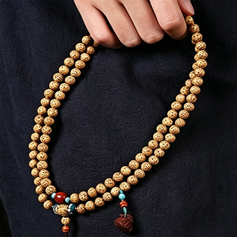 Buddha Stones Mala rond de 108 perles, orné de graines de lotus, de graines de Bodhi et d'étoiles, de lunes et de graines, fabriqué à la main. - image 9