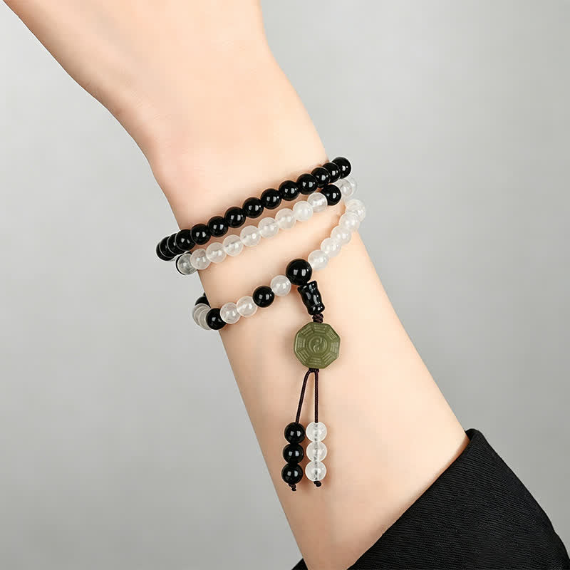 Buddha Stones Bracelet de protection Bagua en obsidienne noire, perlé à la main - image 8